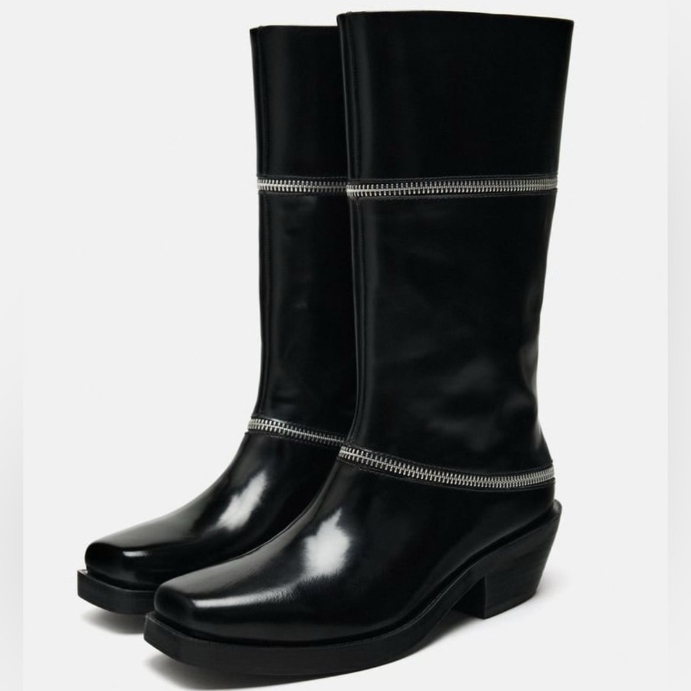 ZARA zippered square toe boots